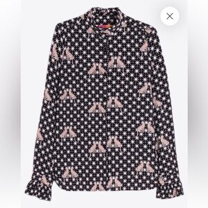 Vilagallo Black Blouse with White Starburst and Pink Leopard Accents
